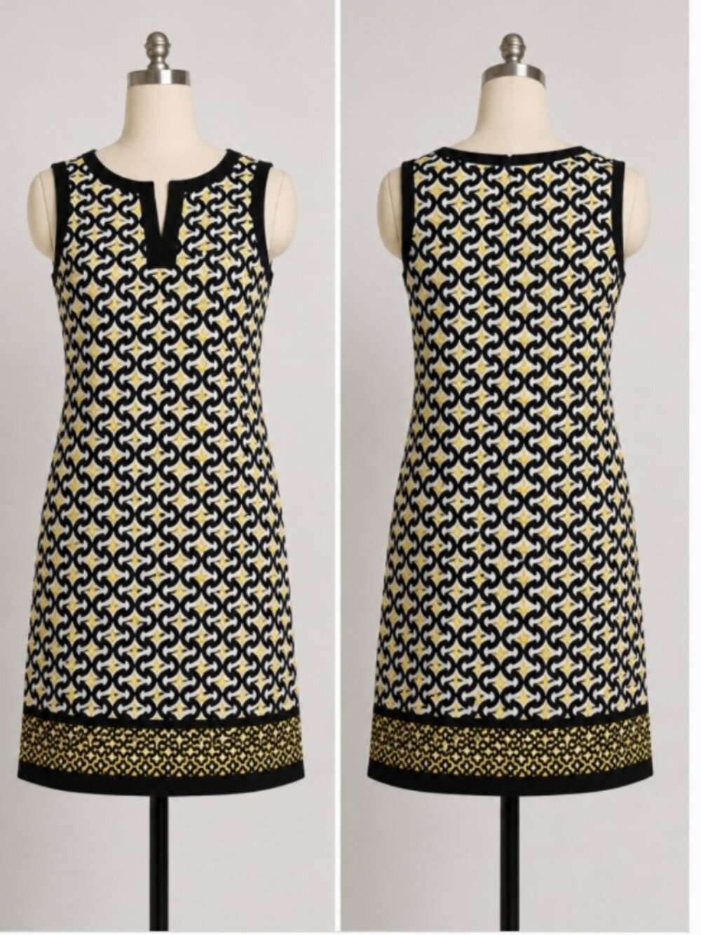 London Style Collection Black & Yellow Geometric Patterned Sleeveless Mini Dress